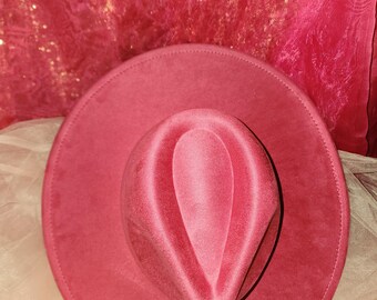 Sombrero Fedora Rosa - Ala Ancha Estilo Moleskine, Sombrero Unisex de Regalo con Corona Pellizcada, Estilo Hermandad Elegante, 56-58 cm