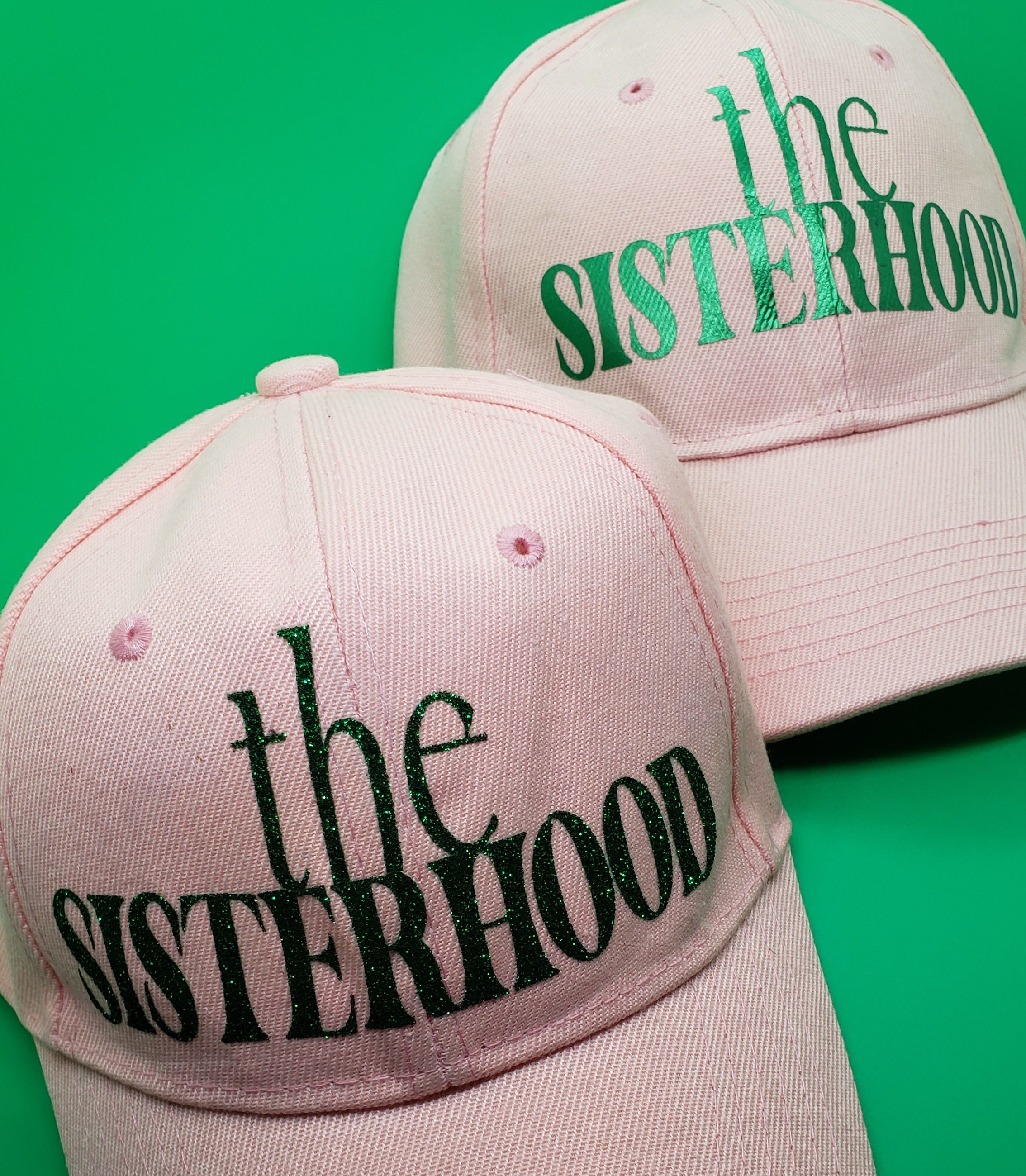 Embellished Pink & Green Sisterhood Patch Baseball Cap Pink Baseball Cap: the Sisterhood, Green Lettering - Etsy main image 2