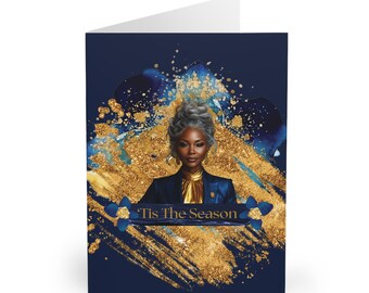 Tarjetas festivas de hermandad Tis The Season: llamativas en azul y dorado / Tarjetas de felicitación (paquete de 5)