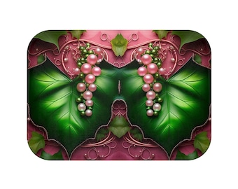 Alfombra de baño con perla rosa y verde y enredadera de hiedra / Regalo de hermandad
