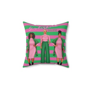 Pink and Green Soror Faux Suede Square Pillow | Soror Gift