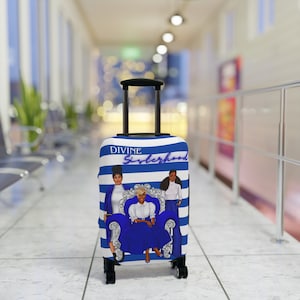 Royal Blue and White Sorority Themed Luggage Cover | Sisterhood Divine Sorority Luggage Cover