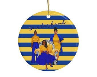 Adornos navideños de cerámica con temática de hermandad en azul real y dorado / Adornos de hermandad / Adornos al por mayor 1, 5, 10 y 20