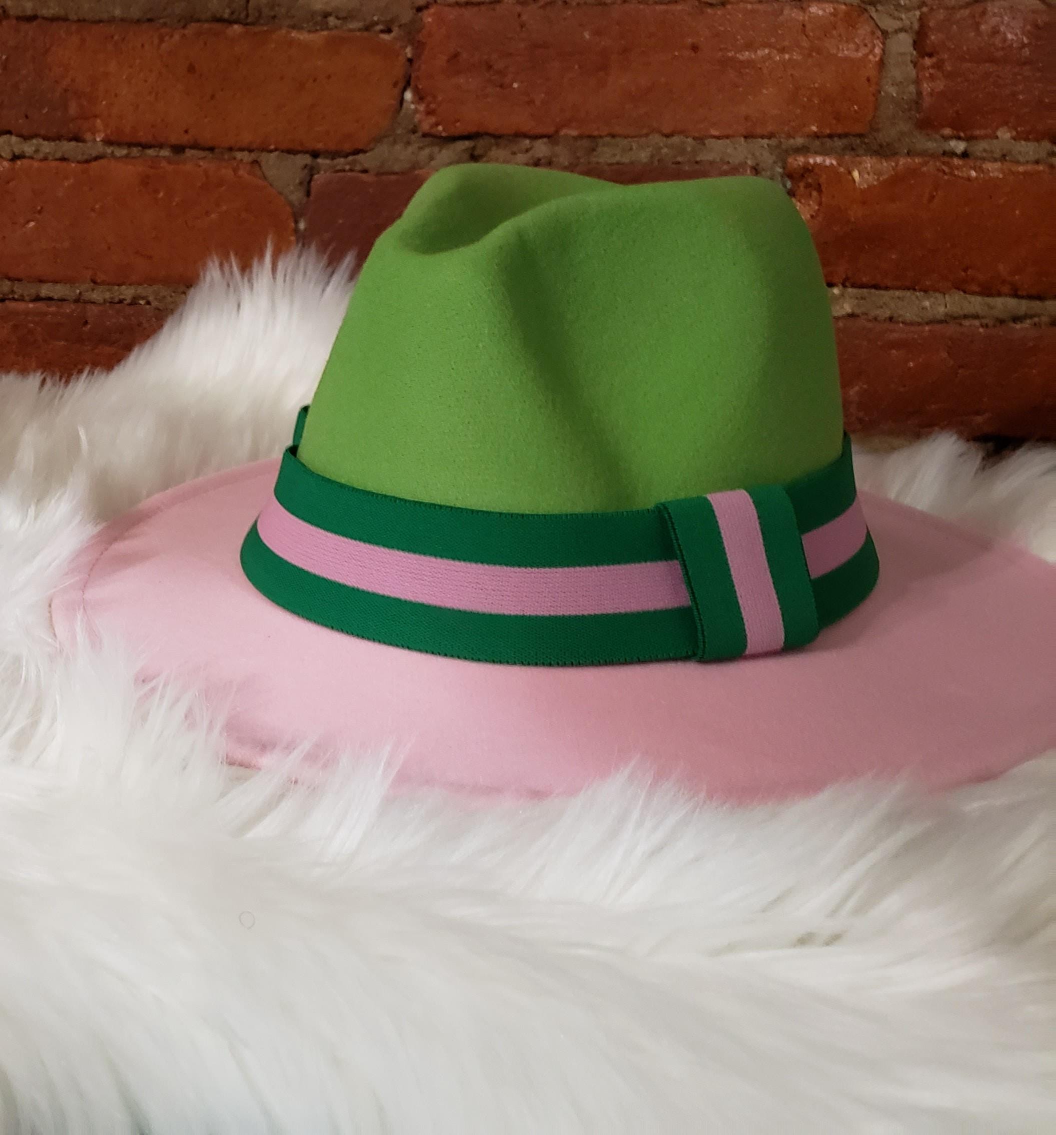 Pink and Green Pinched Fedora: Woven Two-toned Hat - Etsy display picture 2