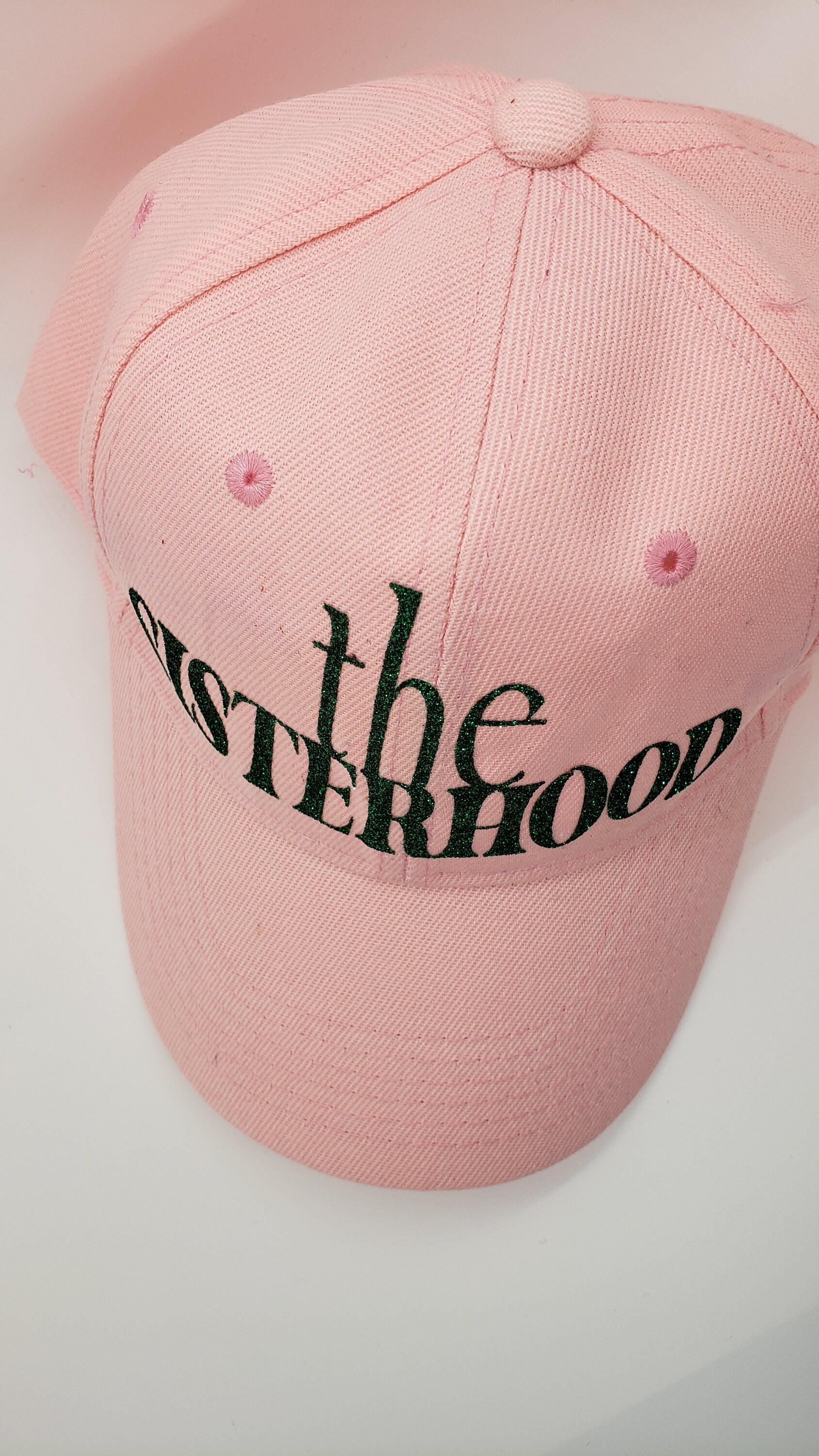 Pink Baseball Cap: the Sisterhood, Green Lettering - Etsy display picture 2