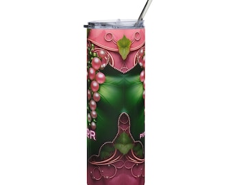 Vaso térmico de acero inoxidable de 20 oz con estampado floral rosa y verde / Vaso térmico de viaje