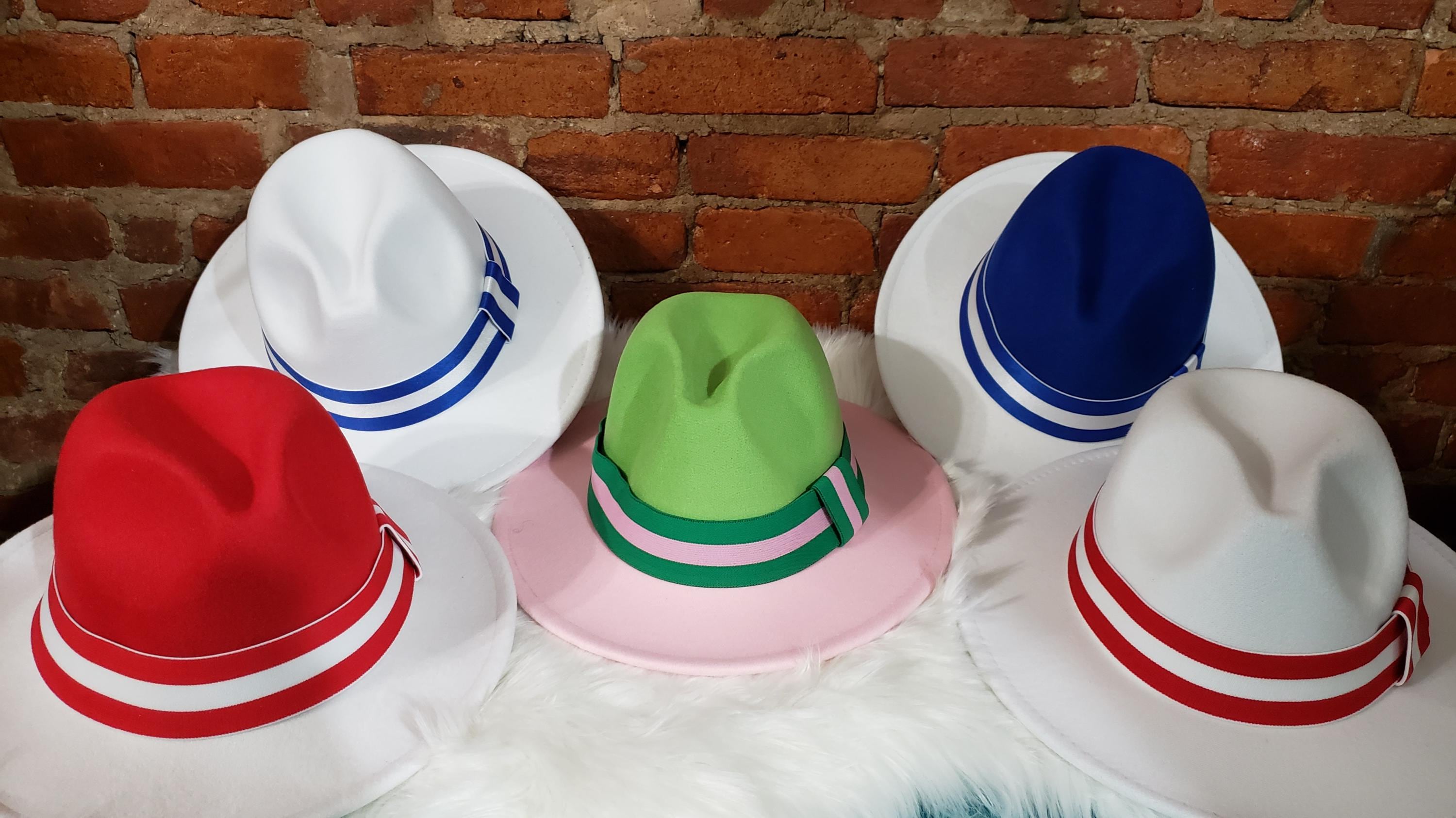 New Stylish Two-Tone Pink and Green Fedora Hat Pink and Green Two-toned Pinched Fedora - Soror Gift - Etsy main image 3