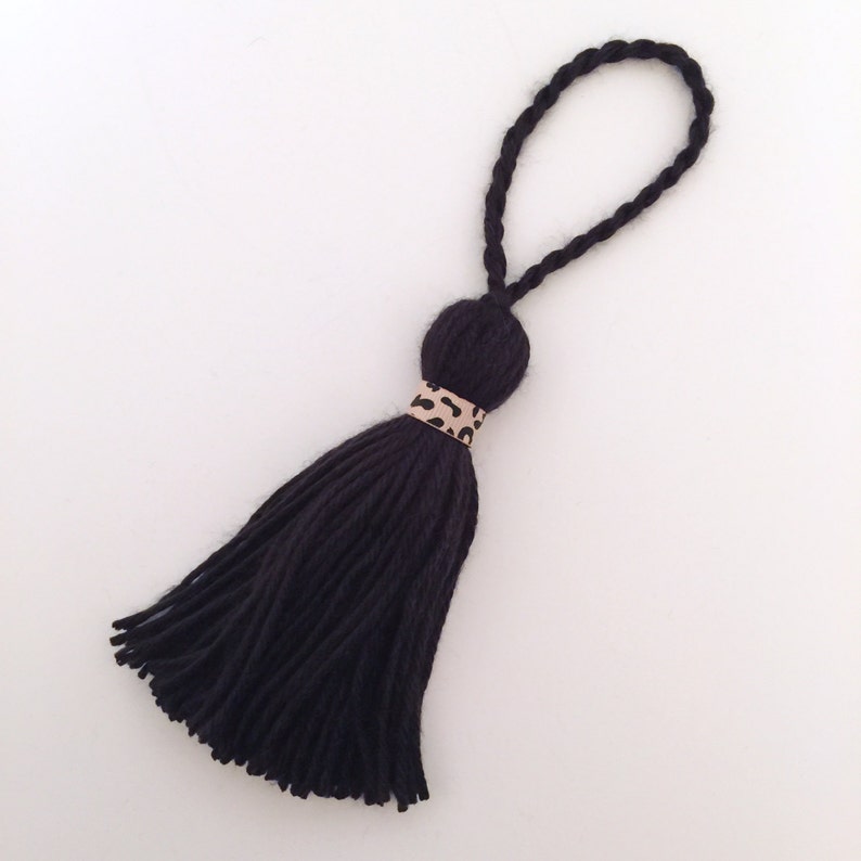 Soft Black Leopard Ribbon Trim Yarn Tassel or Keychain Etsy