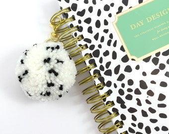 The Spotty Dots Black and White Large Pom Pom Gold or Silver Keychain
