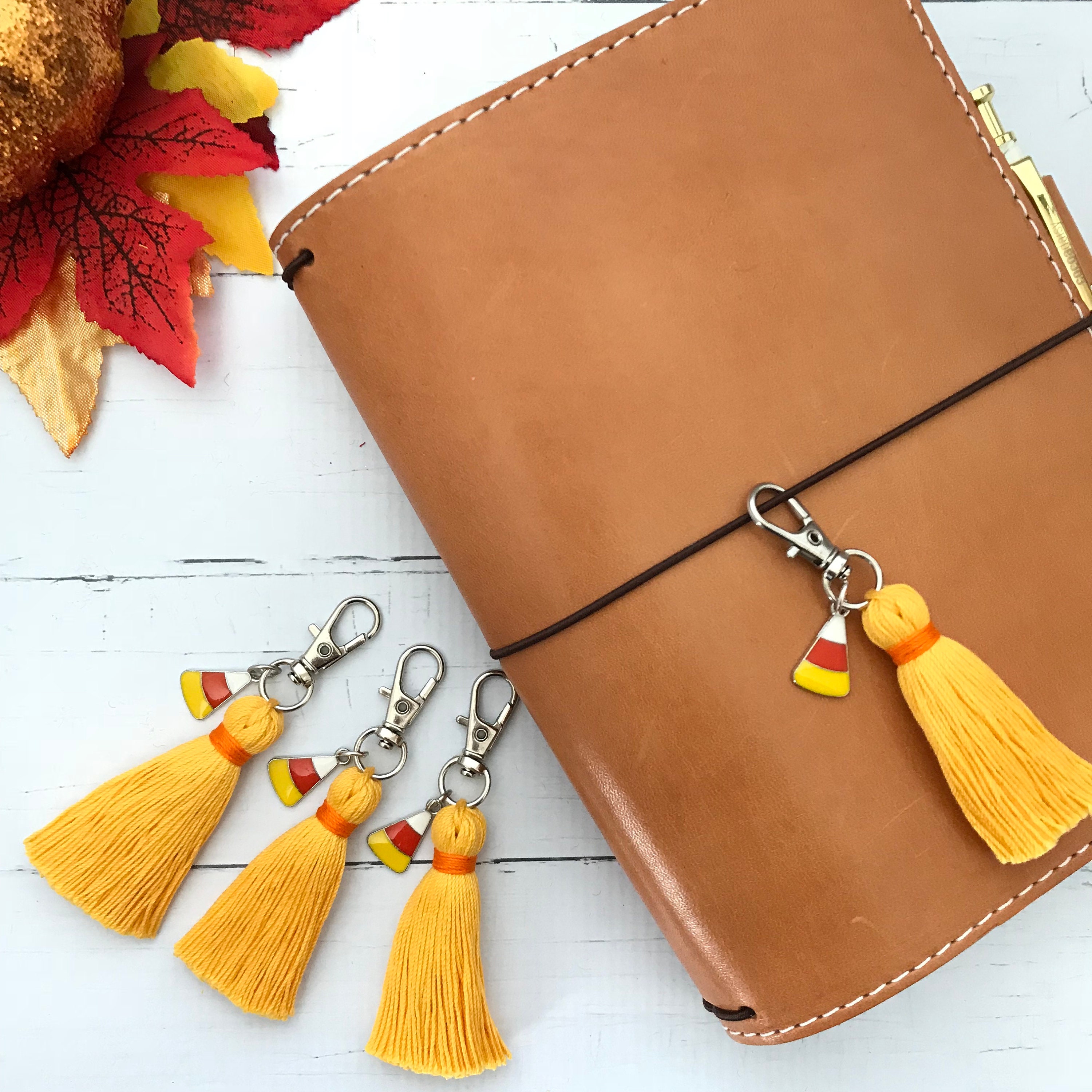 Candy Corn Dreams Charm Yellow Tiny Tassel Silver Keychain Etsy