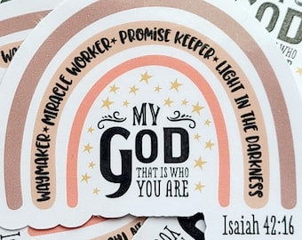 Bible Verse Sticker, Faith Sticker, Christian Gifts, Rainbow, Waymaker,