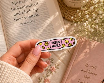Jesus Heals Band-Aid Sticker, Christian Glossy Sticker