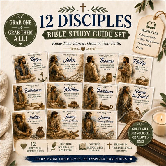12 Disciples Bible Study Guide Set | Laminated Bible Study Sheets | Apostles of Jesus Study | Christian Gift | Bible Study Companion |