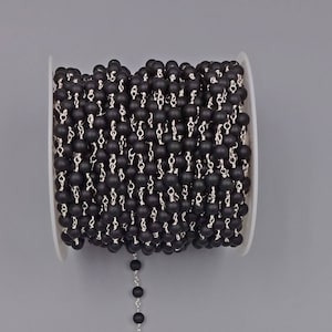 2Ft.6MM Matted Onyx in Silver Tone Chain. Wire Wrapping Gemstone Beaded Chain. Premier quality Non Tarnish Silver Colored Wire.