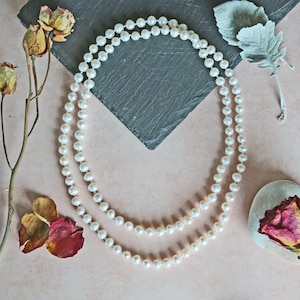 Classy Cultured Freshwater Pearl Necklace. 36&quot; Opera Length Pearl Necklace. Bridal Necklace.  Gift for Birthday. Gift for Valentine&#39;s day.
