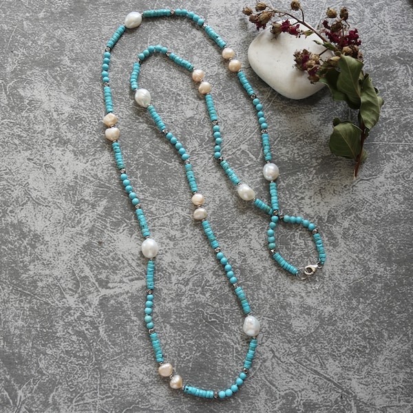Beaded Blue Necklace - Etsy