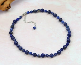 Beaded Natural Lapis Lazuli Choker Necklace. Faceted Lapis Short Necklace. Lapis Chakra Necklace. Blue Gemstone Choker. Boho Choker.