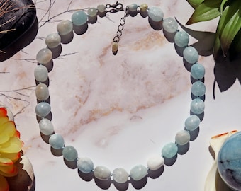 Genuine Aquamarine Collar Necklace. Aquamarine Necklace. Blue Gemstone Necklace. Aquamarine Jewelry. March Birthstone.