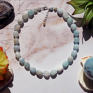 Genuine Aquamarine Collar Necklace. Aquamarine Necklace. Blue Gemstone Necklace. Aquamarine Jewelry. March Birthstone.