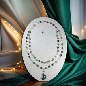 Fancy Jasper Half Moon Double Strand Necklace. Short Beaded Pendant Necklace; Fancy Jasper Necklace; Statement Gemstone Necklace;