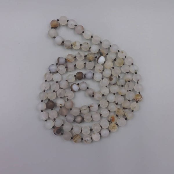 36" 8MM Matte Finish Natural Flower Agate Endless Infinity Beaded Necklace. Free Shipping/Domestic USA