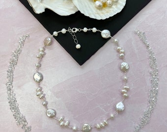 Mix of Freshwater Pearl Shape Wire Necklace. MGR Sterling Mix of Freshwater Pearl Shape Wire Necklace. MGR Sterling