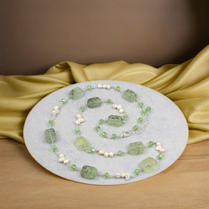 Natural Prehnite  Mix Statement Necklace.  Statement Necklace. Green Gemstone Jewelry. Mom Birthday.  Genuine Prehnite.