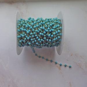 2FT. 4MM Matte Turquoise Rosary Chain. Wire Wrapping Turquoise Chain. Beaded Gemstone Turquoise Chain