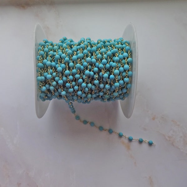 2FT. 4MM Matte Turquoise Rosary Chain. Wire Wrapping Turquoise Chain. Beaded Gemstone Turquoise Chain