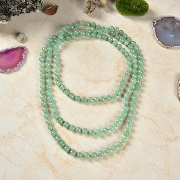 60" 8MM Natural Green Aventurine Endless Infinity Beaded Versatile Length Long or Multi-strand Mala Chakra Wrap Necklace.