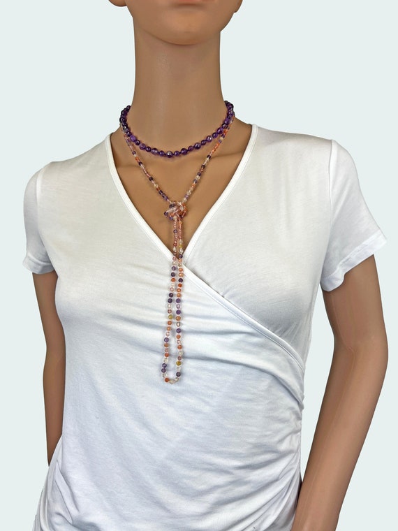 Multiway Magnetic Beaded Gemstone Necklace · Mexicali Blues Lavender Magnetic Collar Multi Chain Strand Faceted Beaded Necklace Layered display picture 1
