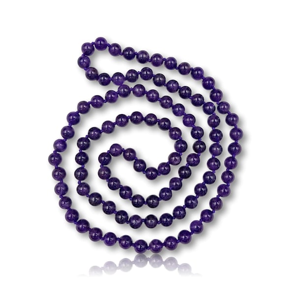 36" 8MM Polished or Matte Finish Genuine Amethyst Endless Infinity Beaded Necklace.
