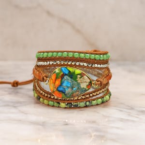Natural  Ocean Jasper Bracelet. Natural Stone Super Wrap Bracelet. Gemstone 5-wrap Bracelet. Boho Wrap Bracelet.