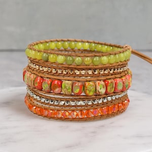 Natural Lemon jade Bracelet. Natural Stone Super Wrap Bracelet. Gemstone 5-wrap Bracelet. Boho Wrap Bracelet.