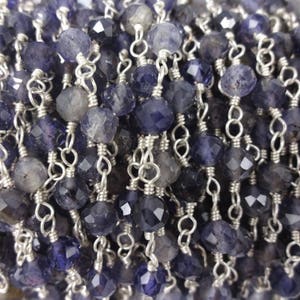 2FT 5MM Faceted Iolite in Silver Color Chain. Wire Wrapping Gemstone Chain. Premier quality Non Tarnish Wire