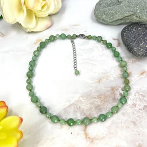 Beaded green aventurine chakra choker necklace for women or girls. green gemstone short collar necklace, 14.50 to17.50&quot; long.