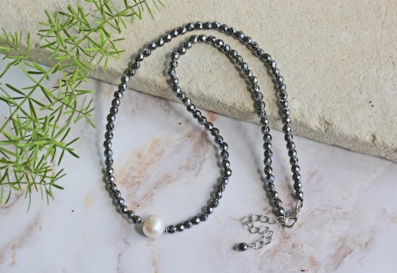 Buy Beaded Hematite Cultured Pearl Collar Hematite