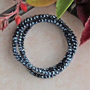 4MM Midnight Blue Petite Crystal Stackable Set of  Four Stretch Bracelets.Bracelet thin stackable Crystal. Delicate Bracelet.