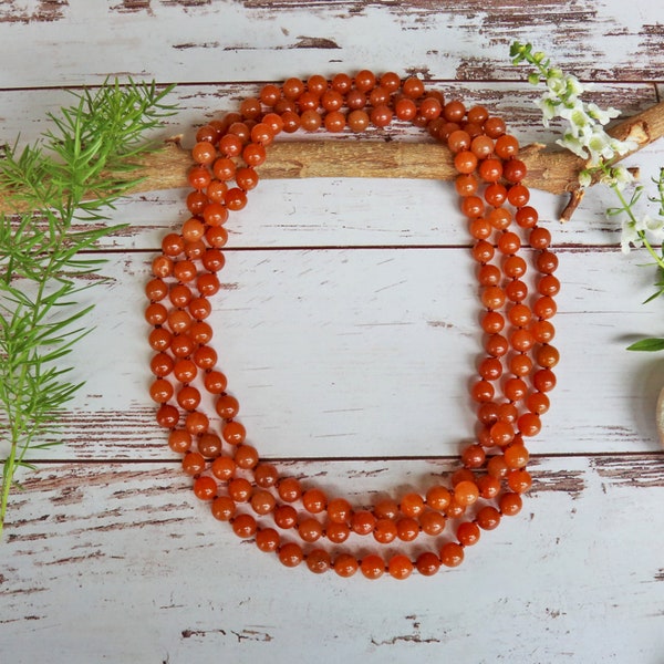 60" 8MM Red Aventurine Endless Infinity Beaded Long or Multi Strand Necklace. Orange Stone Mala Chakra Strand Necklace.