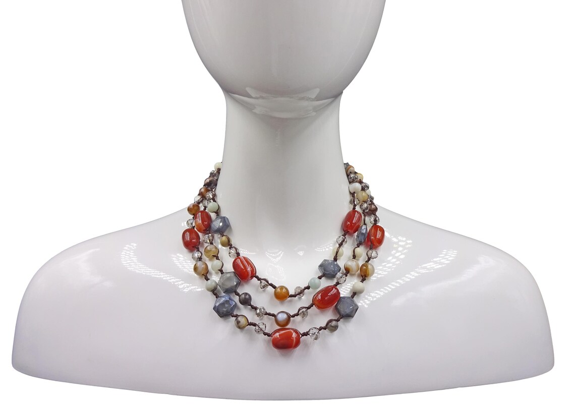 Multi Strand Statement Gemstone Necklace. Chunky Necklace. Etsy