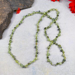 Hand Beaded Prehnite Collar Necklace. Round Beads Statement Necklace.
