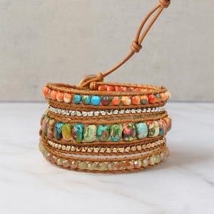 Natural Stone Super Wrap Bracelet. Gemstone 5-wrap Bracelet. Boho Wrap Bracelet.