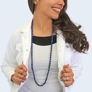 Beaded genuine lapis lazuli necklace. lapis chakra necklace. lapis mala necklace.  endless infinity 108 beads.  hand knotted necklace.