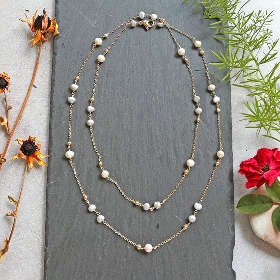 Collana Con Ciondolo Perla D'Acqua Dolce | Placcata Oro 18K | Forma Chicco Di Caffè | Acciaio Inox | Catena Regolabile - 2