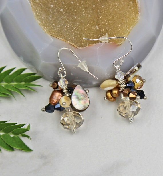 MOP Mix Cluster Earrings. Crystal Drop Earrings. Mix Stone - Etsy