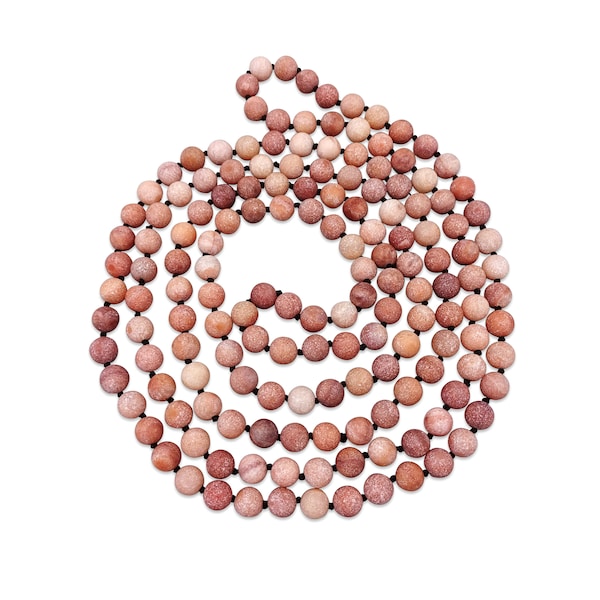 60" 8MM Polished or Matte Finish Genuine Pink Aventurine Endless Infinity Beaded Necklace.