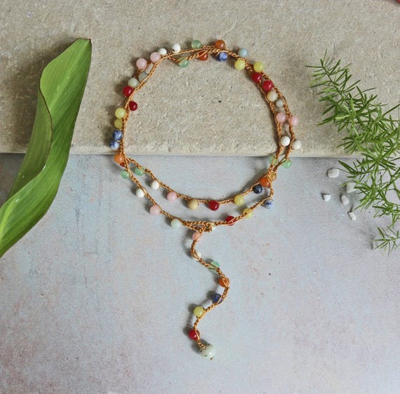 Collana Girocollo Bohémien A Strati | Perline Acrilico Arcobaleno E Conchiglia Ciprea - 2