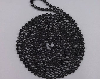 70" 4MM Genuine Polished Black Onyx Endless Infinity Hand Knotted Beaded Necklace.