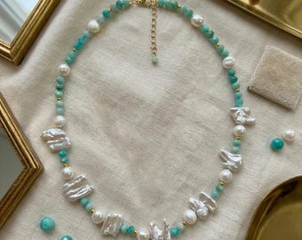 reshwater Pearl & Peruvian Amazonite.