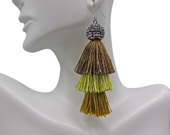 Orecchini Lunghi Con Nappe In Seta E Pietra Druzy, Multistrato Colorato, Pendenti A Goccia Boho, 14 Colori, Regalo Donna